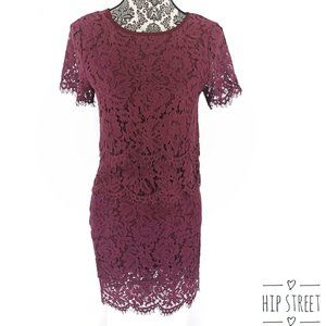 LULU'S 2 Tier Stretch Lace SS Top & Skirt Set Dress S